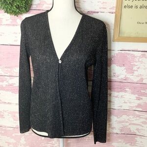 PLISSE Women’s Black Long Sleeve Metallic Cardigan in a size Small